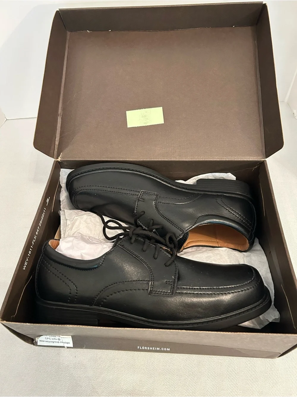 Big Boys Florsheim Billings Jr. II Black Leather Moc Toe Lace-Up Oxfords 6 Wide